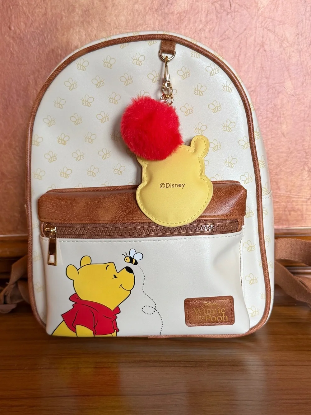 Disney Winnie the Pooh Mini Backpack Bioworld w/ Pooh Bag Clip EUC!